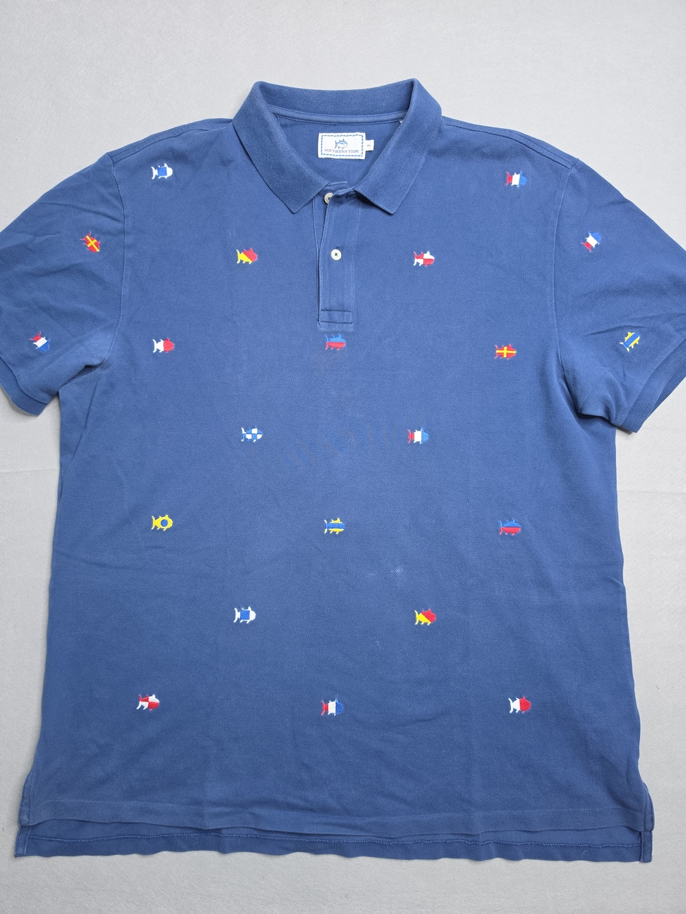 Southern Tide Nautical Embroidered Skipjack Polo Blue XL Fish All Over